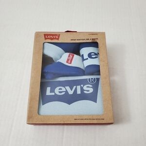 Levis Infant‎ Bodysuit, Bib, Booties Blue 3 piece Gift Box Set 6-12 Months NWT